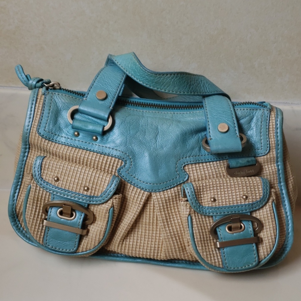 Charles David Blue And Straw Purse